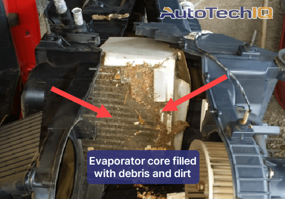Debris restricting airflow on the AC evaporator core