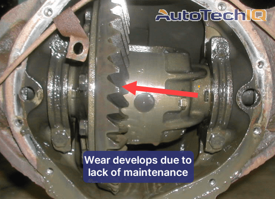 Lack of maintenance results in wear around the ring gears and differential rack