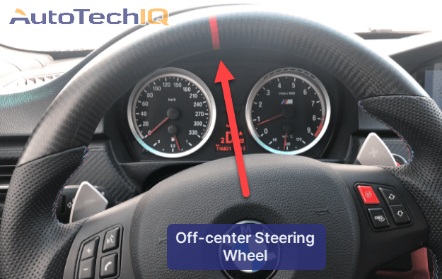 A condition-based observation from the customer, in which the steering wheel is slightly off center. Lack of preventative maintenance