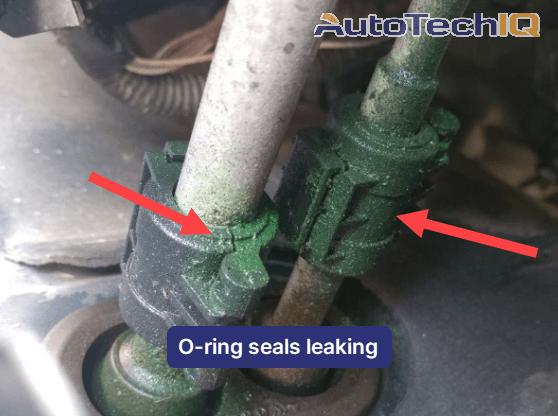 A quick inspection can reveal leaking areas, like in this case, where the O-ring seals are leaking