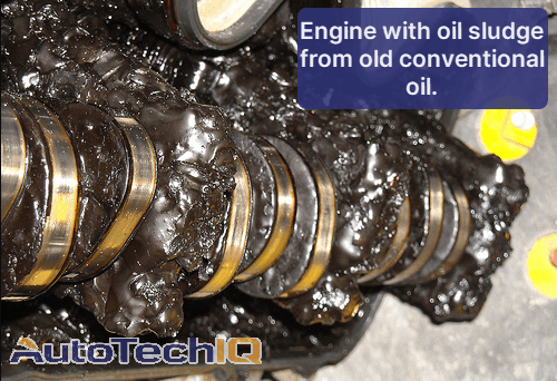 Engine filled with oil sludges due to conventional oil being old