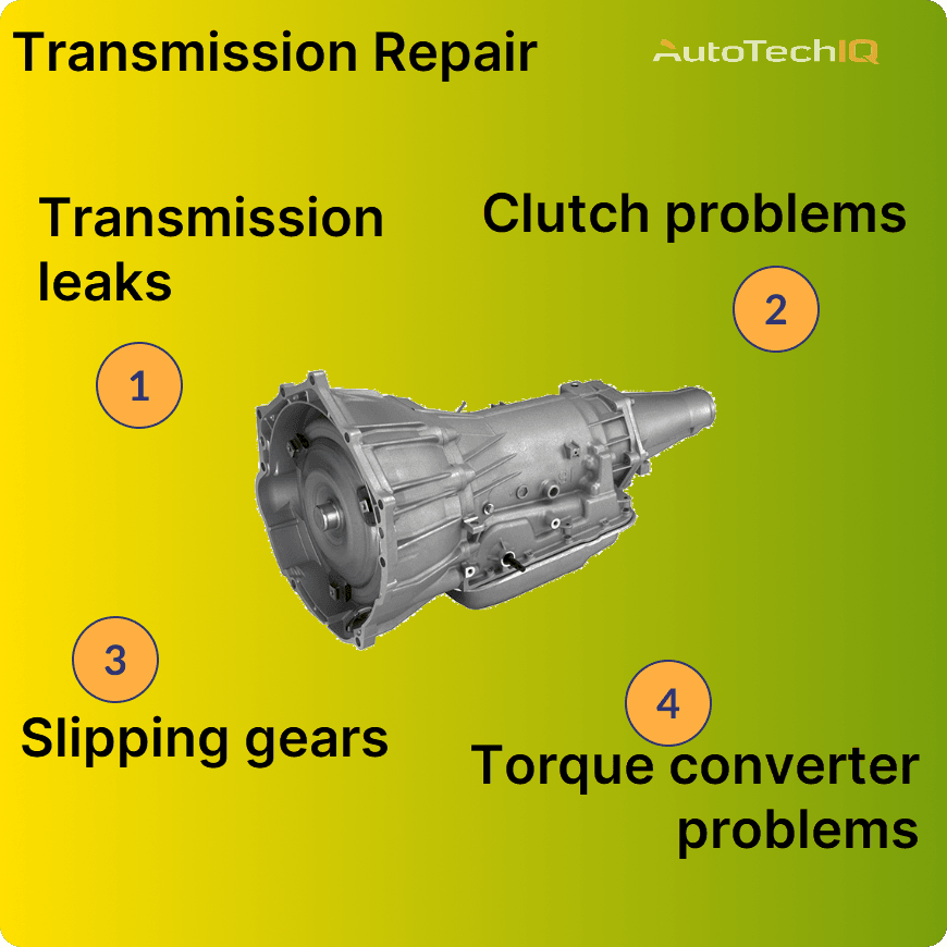 transmission repair common fixes include leaks, clutch problems, slipping gears, torque converter problems