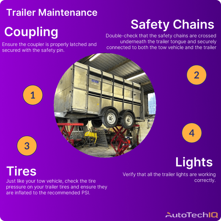 Common services of trailer maintenance include coupling, safety chains, tires and lights