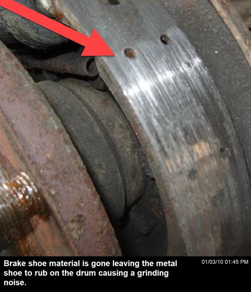Worn brake shoes can cause grinding when braking