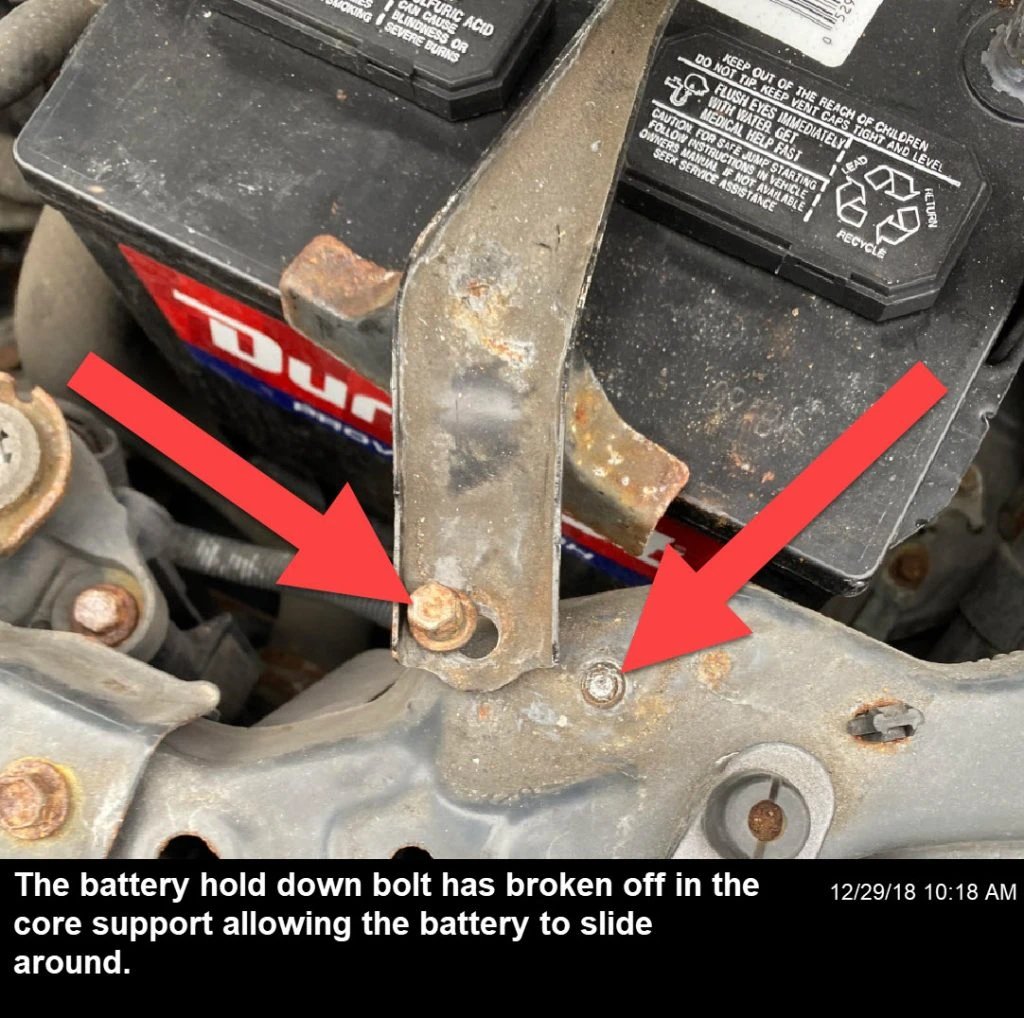 Defective battery hold-down