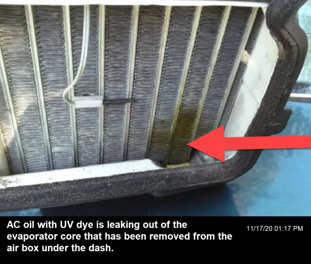 Leaking evaporator core