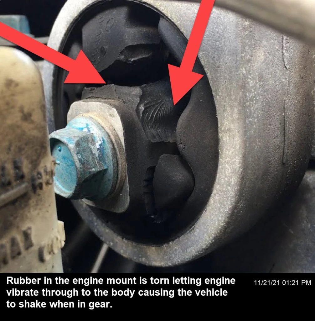 Faulty engine mounts causing the vehicle and engine to vibrate while driving