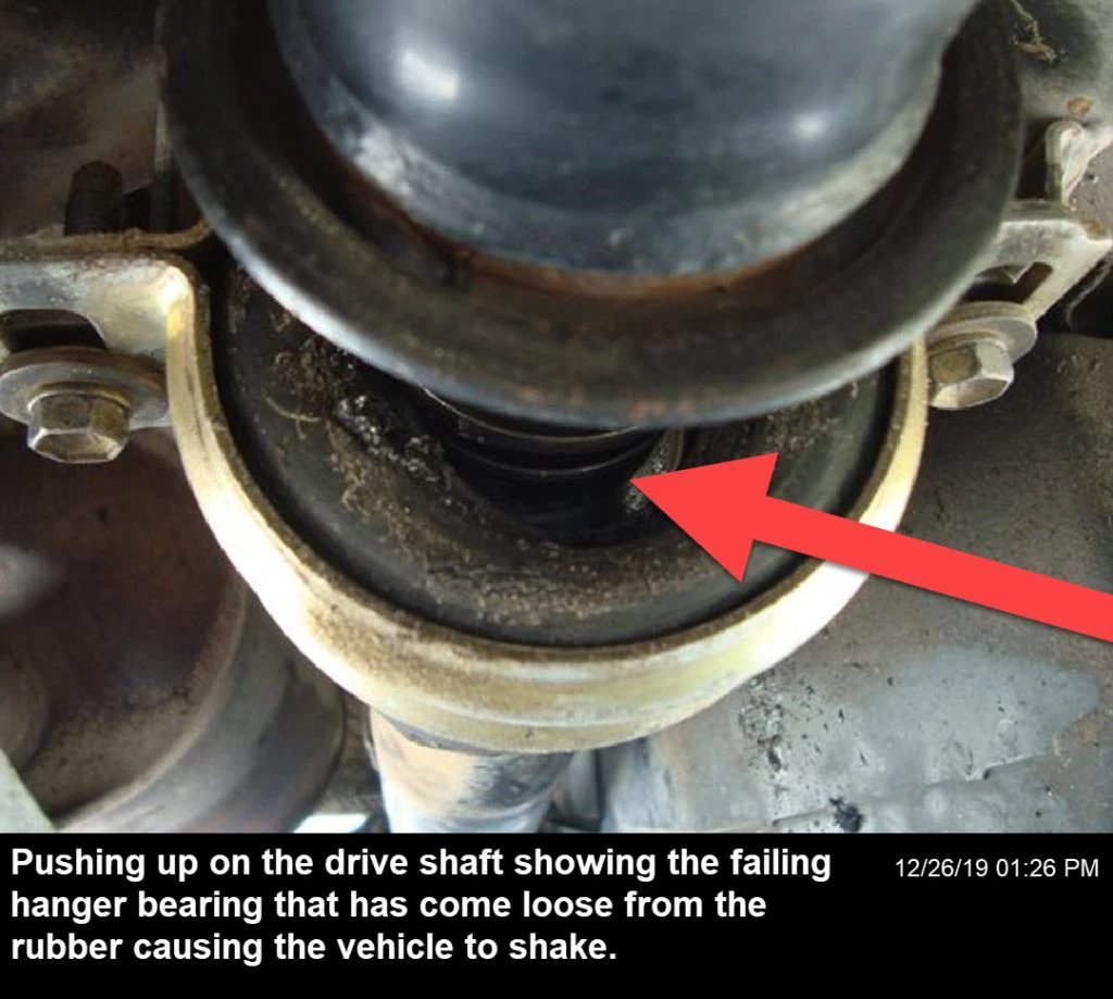 Faulty driveshaft carrier bearing causing the vehicle to shake when accelerating