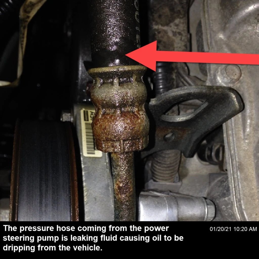 The pressure houser from the power steering pump can leak and allow oil to seep in the vehicle.