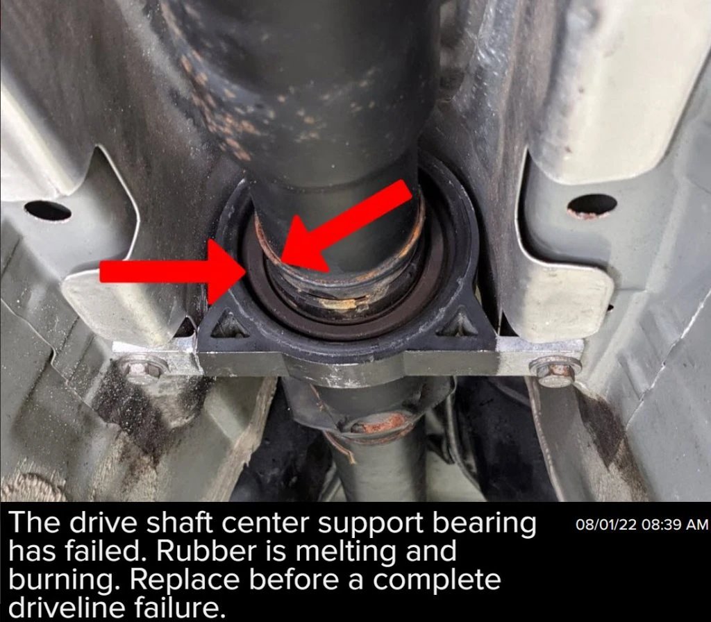 Failed drive shaft center support bearing