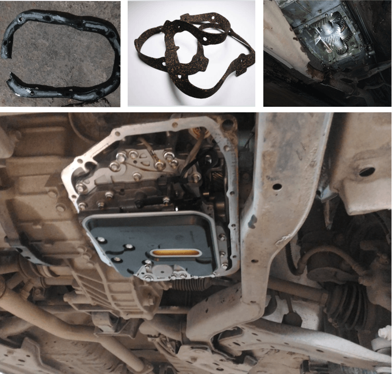 Transmission pan gasket with information about the need for replacement