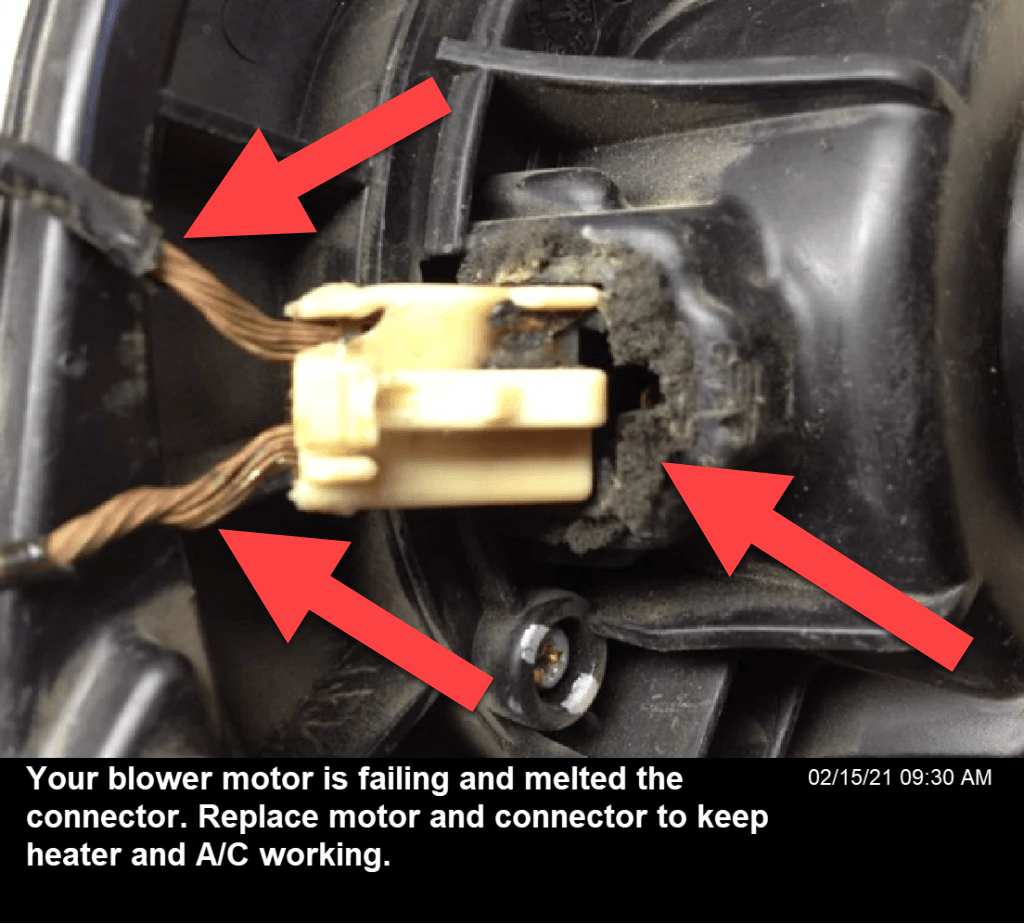 A blower motor with wiring issues can melt connectors and malfunction