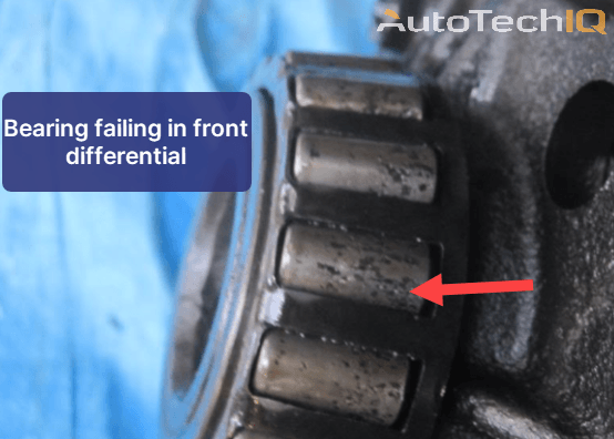 Macro shot revealing signs of a bearing deteriorating within a front differential, signaling repair urgency