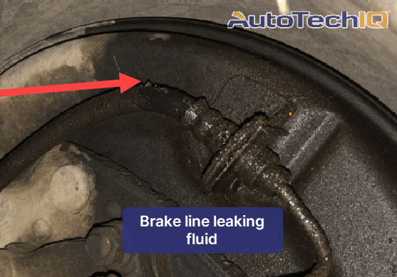 The brake line is leaking fluid because of seal issues or related damage