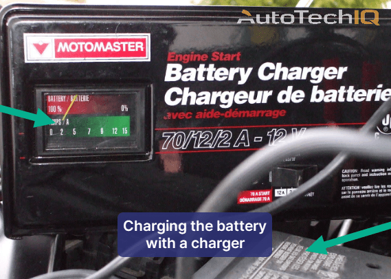 A charger being used to charge a car battery